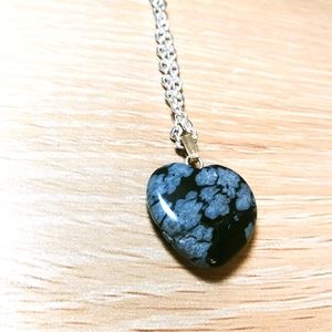 Snowflake Obsidian. Heart Necklace